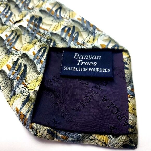 J. Garcia Beige Silk Tie Woven Wide Geometric‎ - Picture 4 of 6